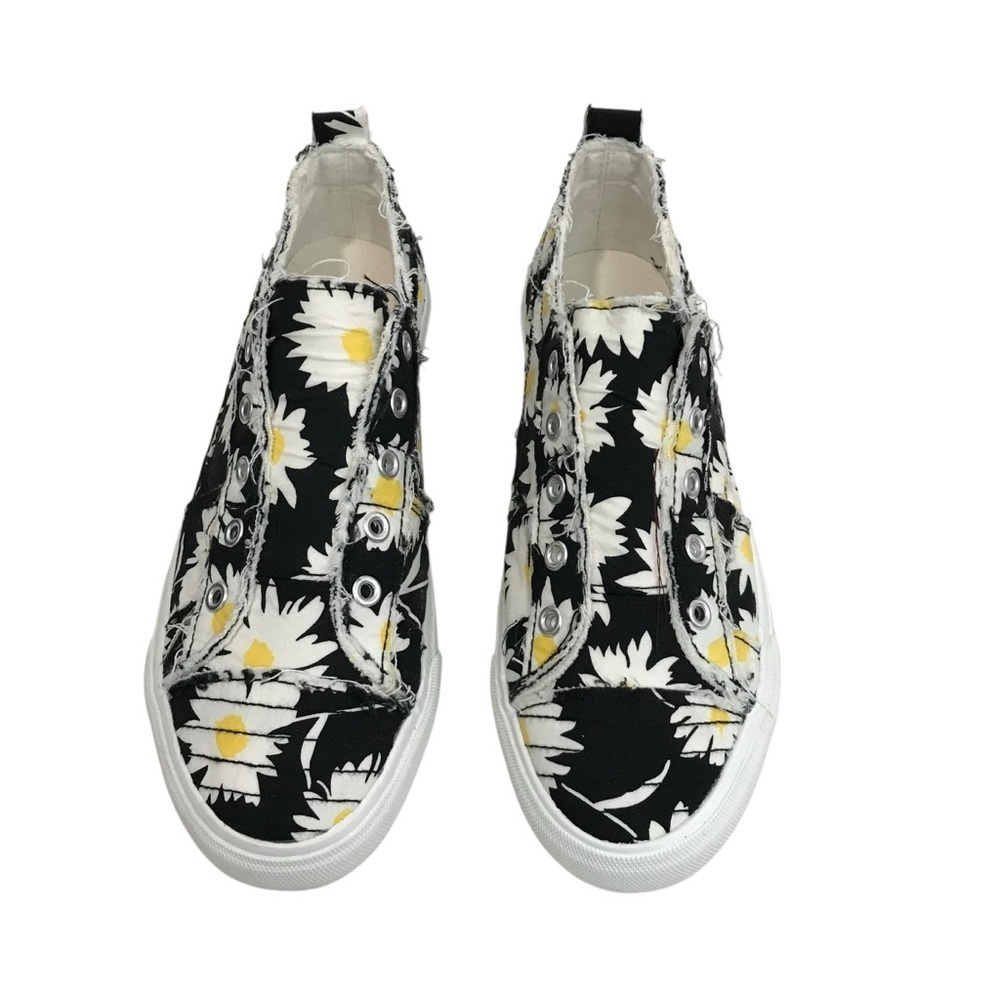 Corkys Shoes Womens 9 Floral Babalu Slip On Sneakers Canvas Black Sunflower - Picture 3 of 7